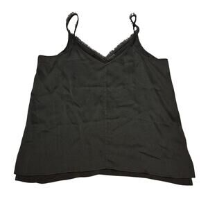 ATM Anthony Thomas Melillo Satin Camisole Frayed Trim Black V Neck Tank Large